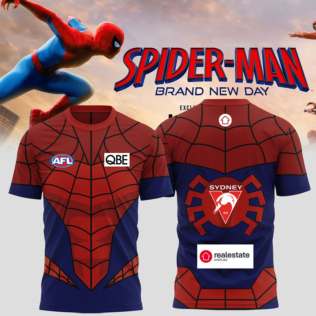Sydney Swans X Spider-Man Brand New Day 2026 T-Shirt Sydney Swans Merch Gift For Brothers - Kdjoy Sydney Swans X Spider-Man Brand New Day 2026 T-Shirt Sydney Swans Merch Gift For Brothers - Kdjoy