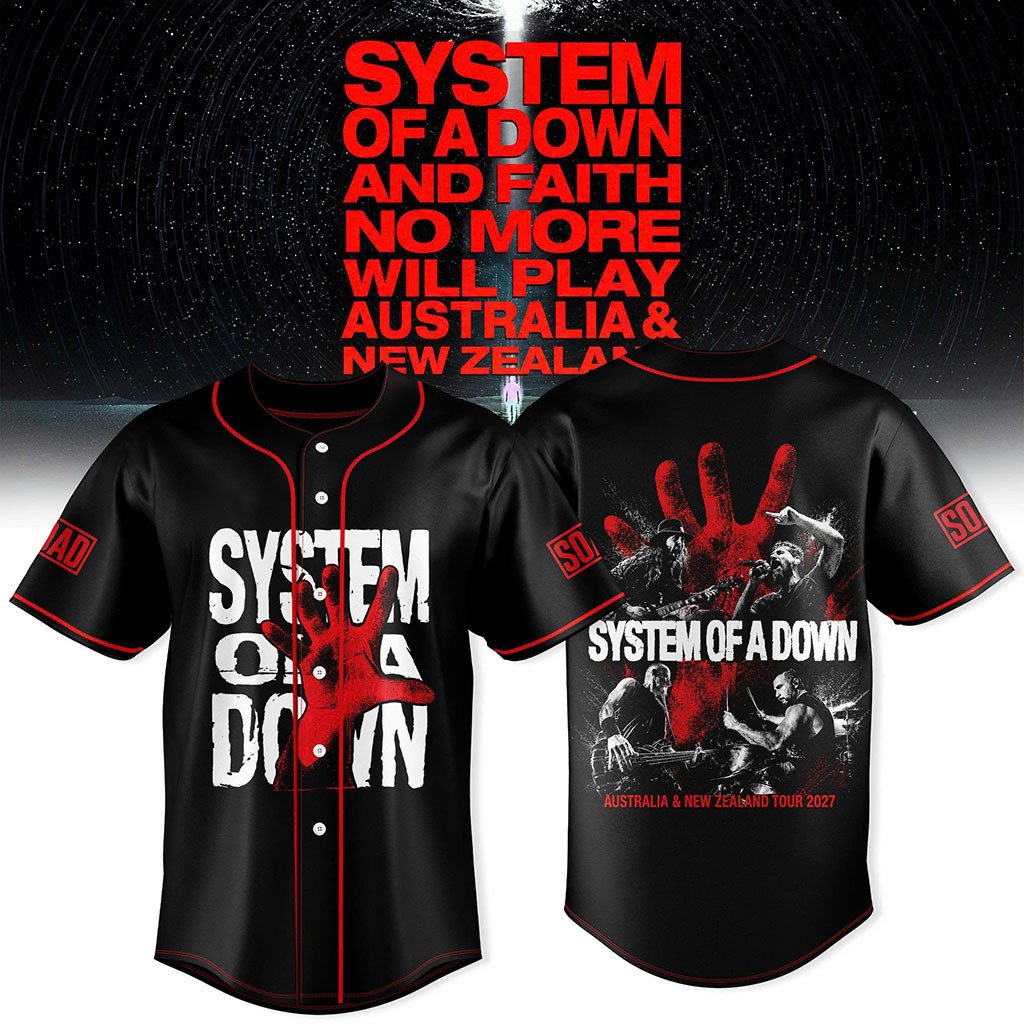 System Of A Down Australia & New Zealand Tour 2027 Baseball Jersey - Kdjoy System Of A Down Australia & New Zealand Tour 2027 Baseball Jersey - Kdjoy