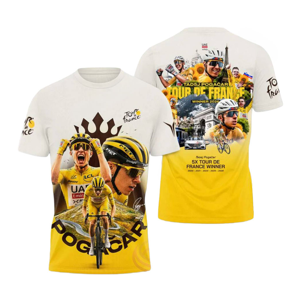Tadej Pogacar 5x Tour De France Winner 2026 Shirt Tadej Pogacar Merch Gifts For Cyclist Fan - Kdjoy Tadej Pogacar 5x Tour De France Winner 2026 Shirt Tadej Pogacar Merch Gifts For Cyclist Fan - Kdjoy