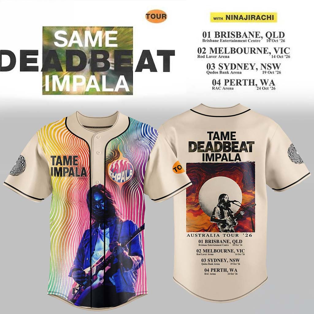 Tame Impala Deadbeat Tour Baseball Jersey 2026 Tame Impala Merch Best Gifts For Music Lovers - Kdjoy Tame Impala Deadbeat Tour Baseball Jersey 2026 Tame Impala Merch Best Gifts For Music Lovers - Kdjoy