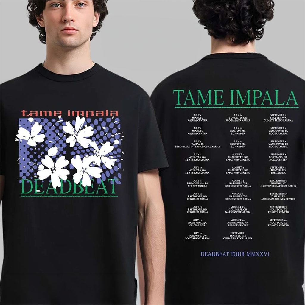 Tame Impala With DJO Deadbeat Tour 2026 Merch Flower T-Shirt Gift For Music Fans - Kdjoy Tame Impala With DJO Deadbeat Tour 2026 Merch Flower T-Shirt Gift For Music Fans - Kdjoy