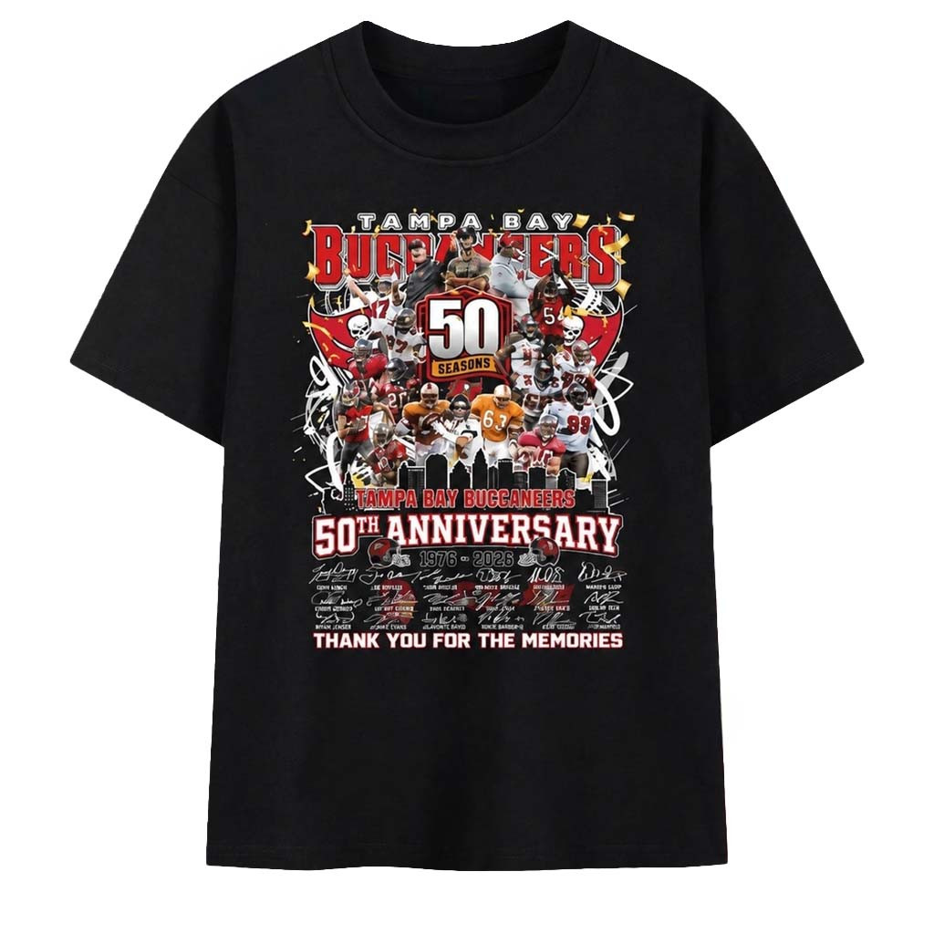 Tampa Bay Buccaneers 50th Anniversary 1976 2026 Thank You For The Memories T-Shirt Bucs Merch - Kdjoy Tampa Bay Buccaneers 50th Anniversary 1976 2026 Thank You For The Memories T-Shirt Bucs Merch - Kdjoy