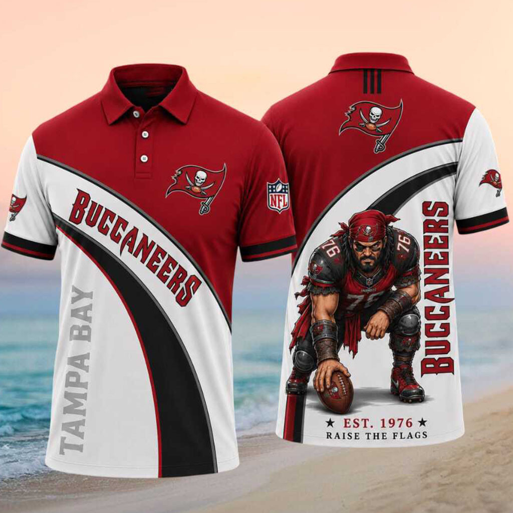 Tampa Bay Buccaneers Football Player Mascot Raise The Flags Polo Shirt Buccaneers Merch - Kdjoy