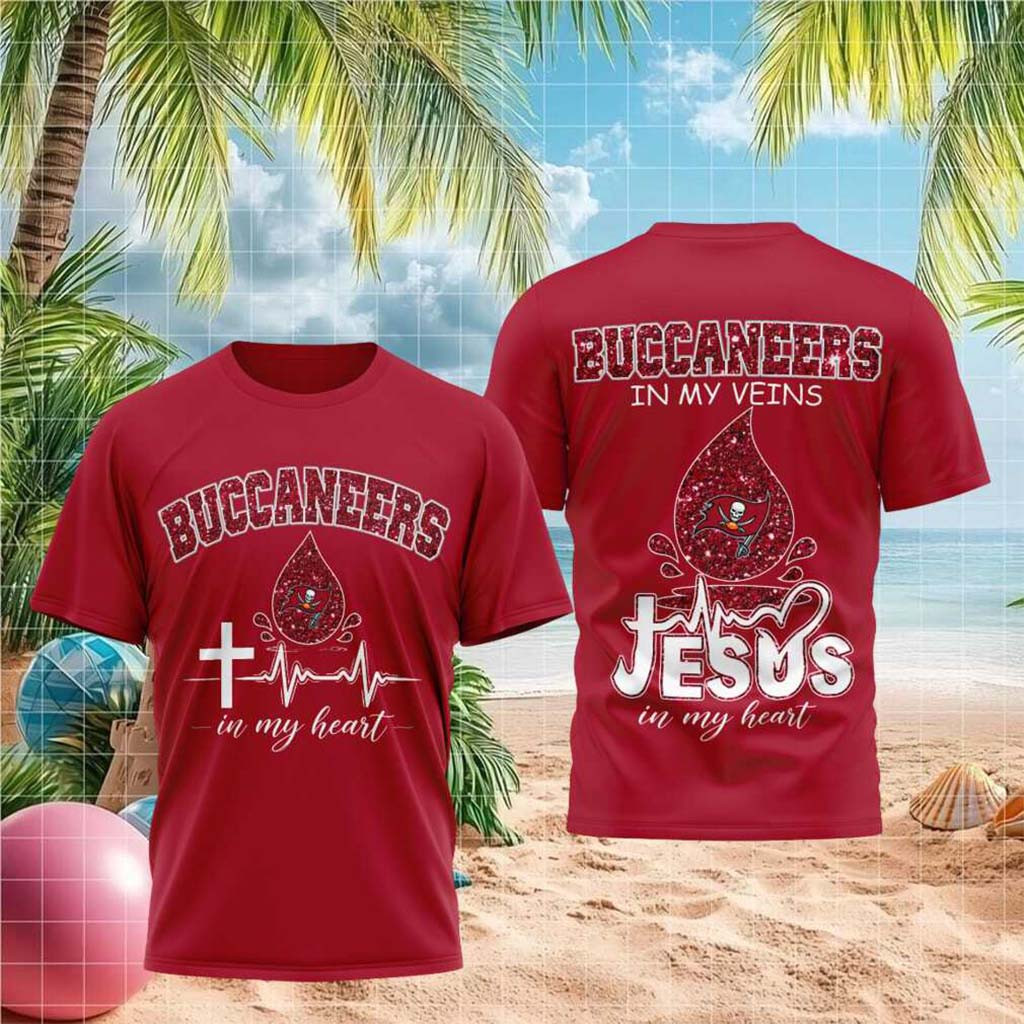 Tampa Bay Buccaneers Jesus In My Heart Cross Shirt Buccaneers Merch Gift For Football Lovers - Kdjoy