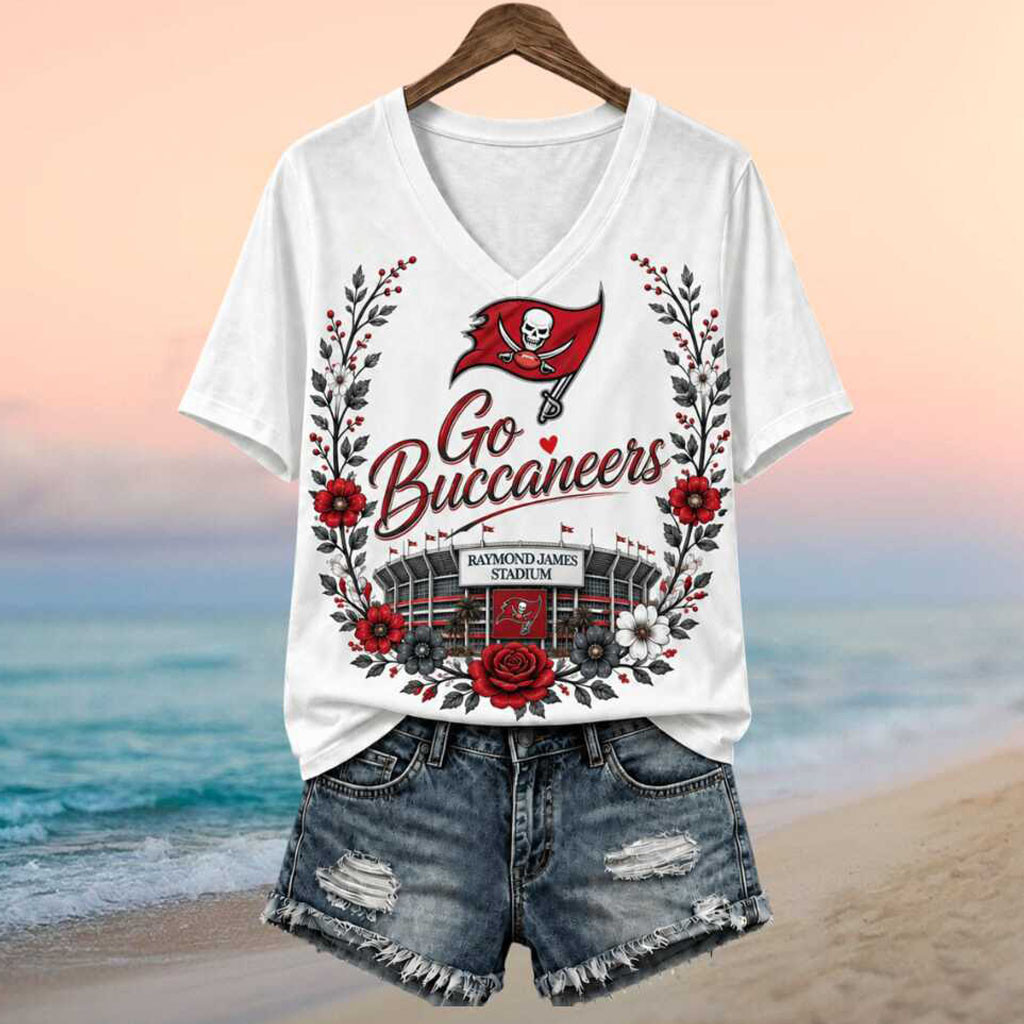 Tampa Bay Buccaneers Skull Flag Raymond James Stadium V-Neck Shirt Buccaneers Merch - Kdjoy Tampa Bay Buccaneers Skull Flag Raymond James Stadium V-Neck Shirt Buccaneers Merch - Kdjoy