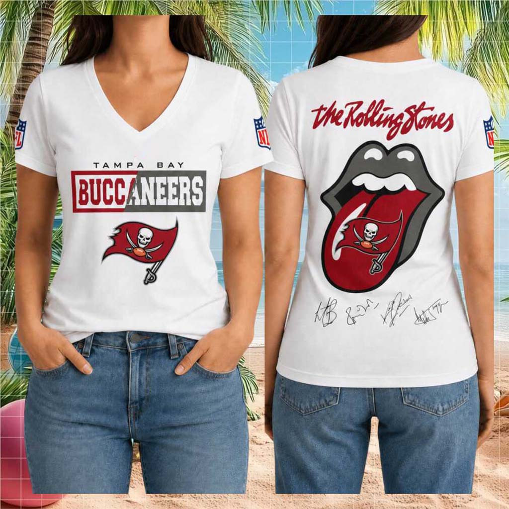 Tampa Bay Buccaneers X The Rolling Stones Merch Tongue V-Neck Shirt Fan Apparel For Women - Kdjoy