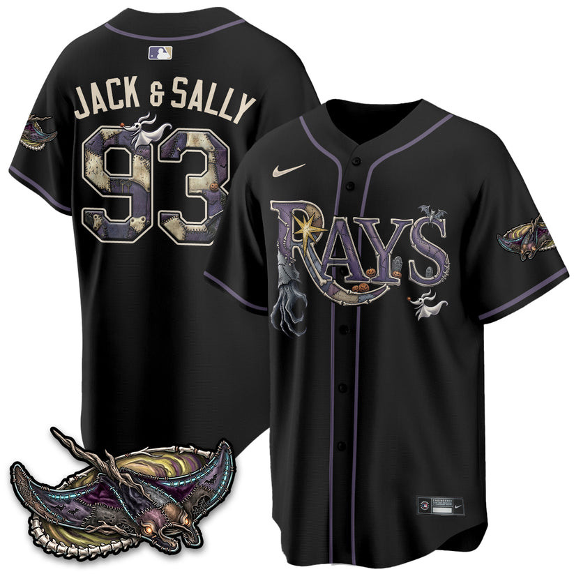 Tampa Bay Rays Merch X Nightmare Halloween Jack And Sally Baseball Jersey Rays Fan Gift - Kdjoy Tampa Bay Rays Merch X Nightmare Halloween Jack And Sally Baseball Jersey Rays Fan Gift - Kdjoy
