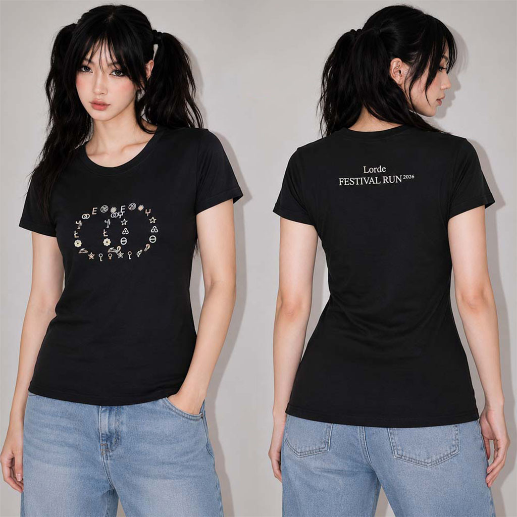 Tate McRae Lollapalooza Merch 2026 Lovely Circly T-Shirt Lollapalooza Festival Run Shirt Black - Kdjoy