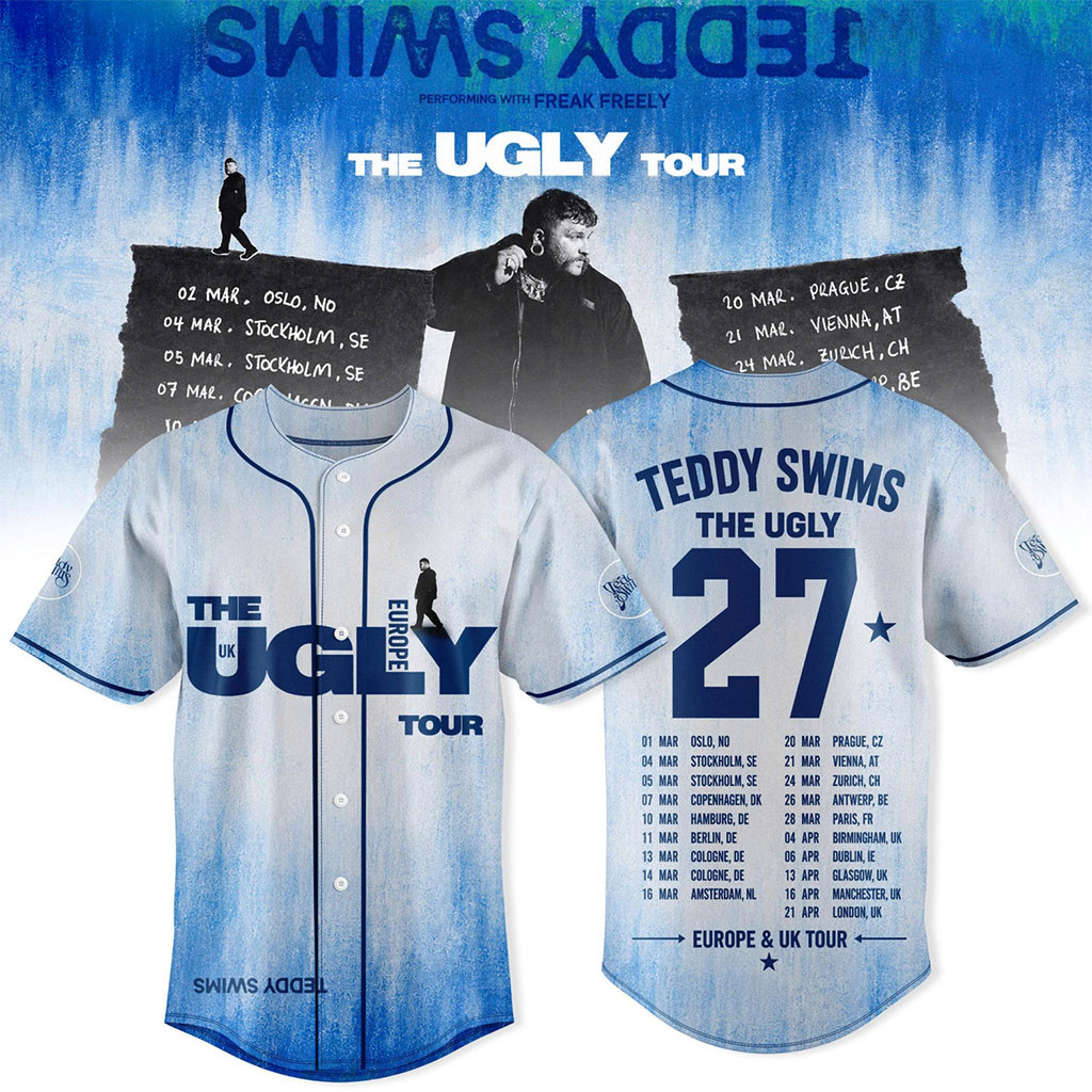 Teddy Swims Merch The Ugly Europe And UK Tour 2027 Baseball Jersey Best Gift For Music Lovers - Kdjoy Teddy Swims Merch The Ugly Europe And UK Tour 2027 Baseball Jersey Best Gift For Music Lovers - Kdjoy