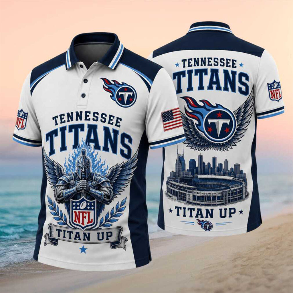 Tennessee Titans Merch Titan Up Stadium Skyline Polo Shirt Football Gifts For Men - Kdjoy Tennessee Titans Merch Titan Up Stadium Skyline Polo Shirt Football Gifts For Men - Kdjoy