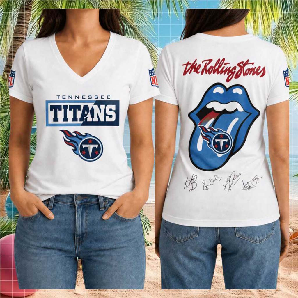 Tennessee Titans Rolling Stones Tongue Logo V-Neck Shirt Tennessee Titans Merch Fan Gifts - Kdjoy