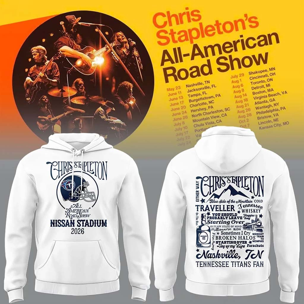 Tennessee Titans X Chris Stapleton All American Road Show Hoodie Titans Merch White Fans Gifts - Kdjoy Tennessee Titans X Chris Stapleton All American Road Show Hoodie Titans Merch White Fans Gifts - Kdjoy