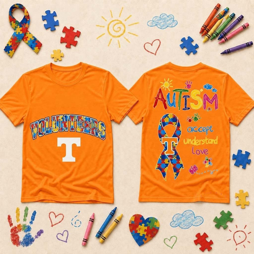 Tennessee Volunteers 2026 Autism Awareness Puzzle Ribbon T-Shirt Volunteers Merch Fan Gifts Tennessee Volunteers 2026 Autism Awareness Puzzle Ribbon T-Shirt Volunteers Merch Fan Gifts