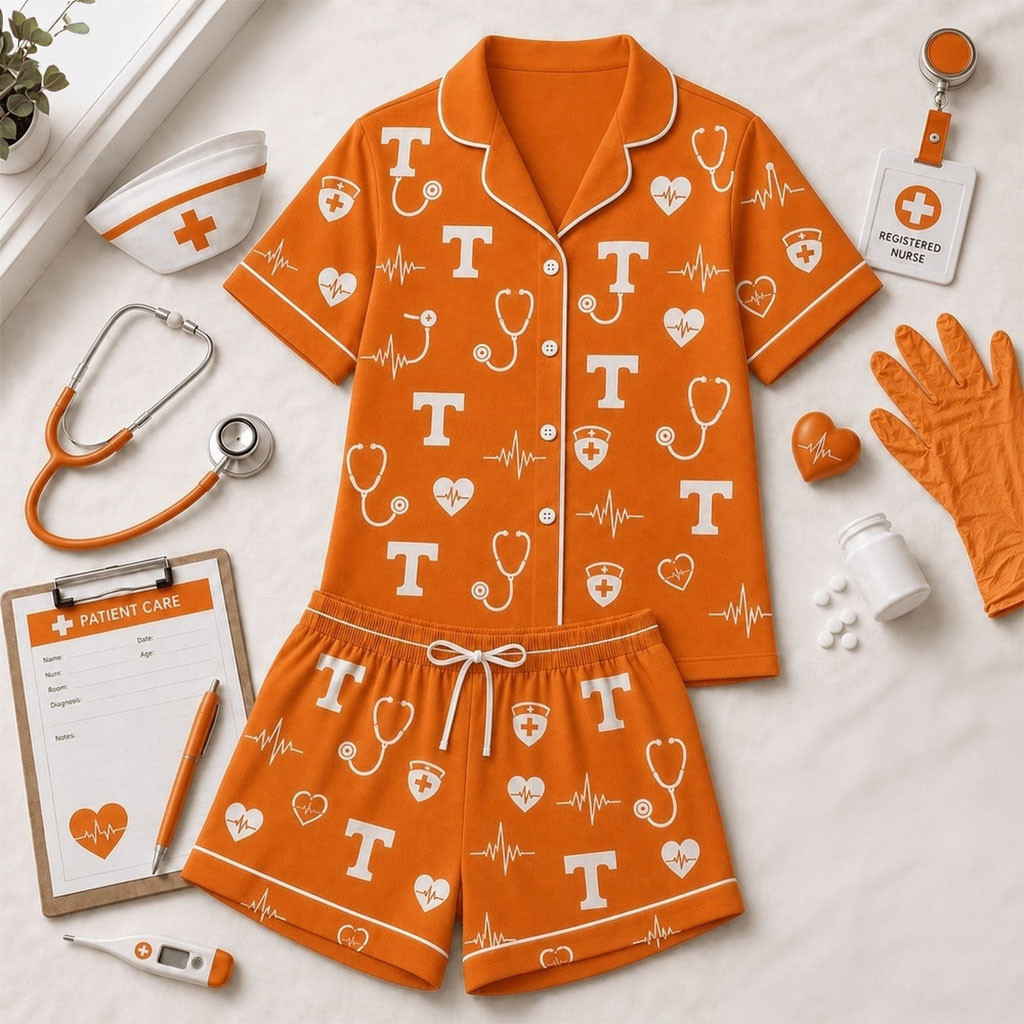 Tennessee Volunteers Heartbeats And Home Teams Short Sleeve Pajamas Set Volunteers Merch Gifts - Kdjoy