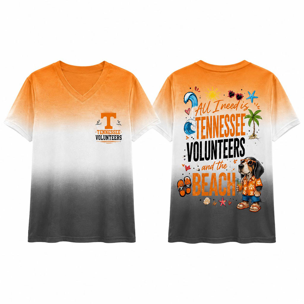 Tennessee Volunteers Merch All I Need Is Tennessee Volunteers And The Beach V-Neck Shirt - Kdjoy Tennessee Volunteers Merch All I Need Is Tennessee Volunteers And The Beach V-Neck Shirt - Kdjoy