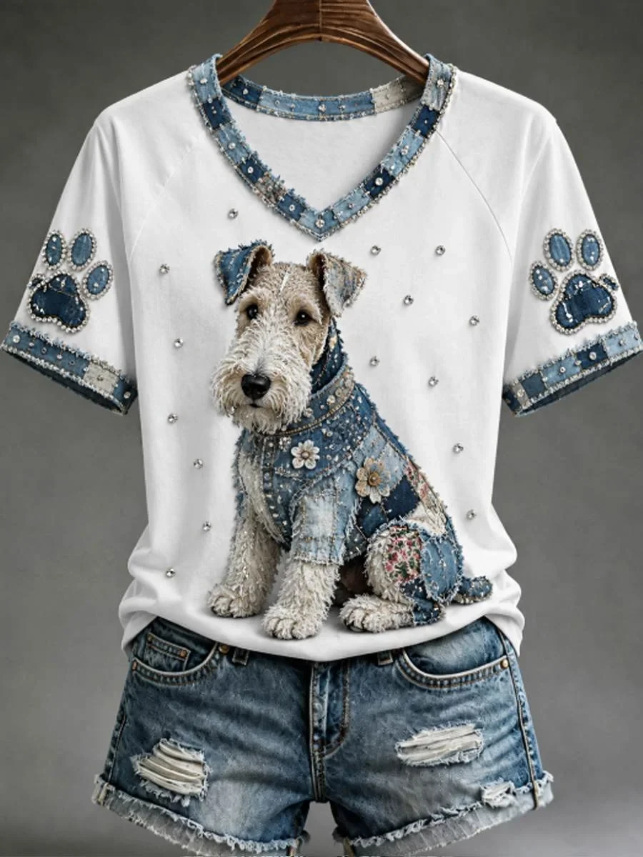 Terrier Dog V-Neck Shirt White Cute Animal Apparel Gift For Terrier Dog Lovers - Kdjoy