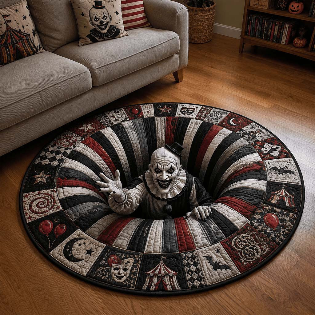 Terrifier Clown Halloween Quilted Round Rug Terrifier Merch Horror Lovers Living Room Decor - Kdjoy