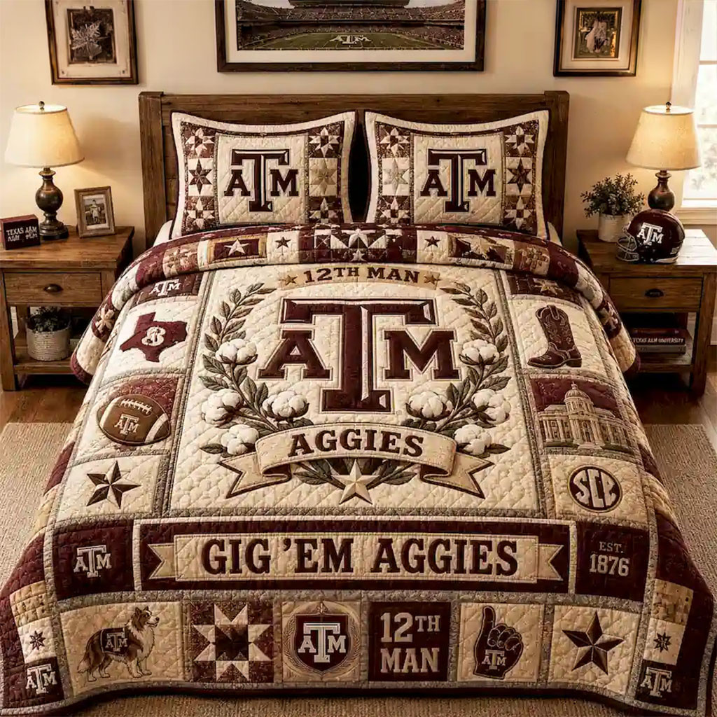 Texas A&M Aggies 12th Man Quilt Bedding Set Bedroom Ideas Presents For Football Fans - Kdjoy