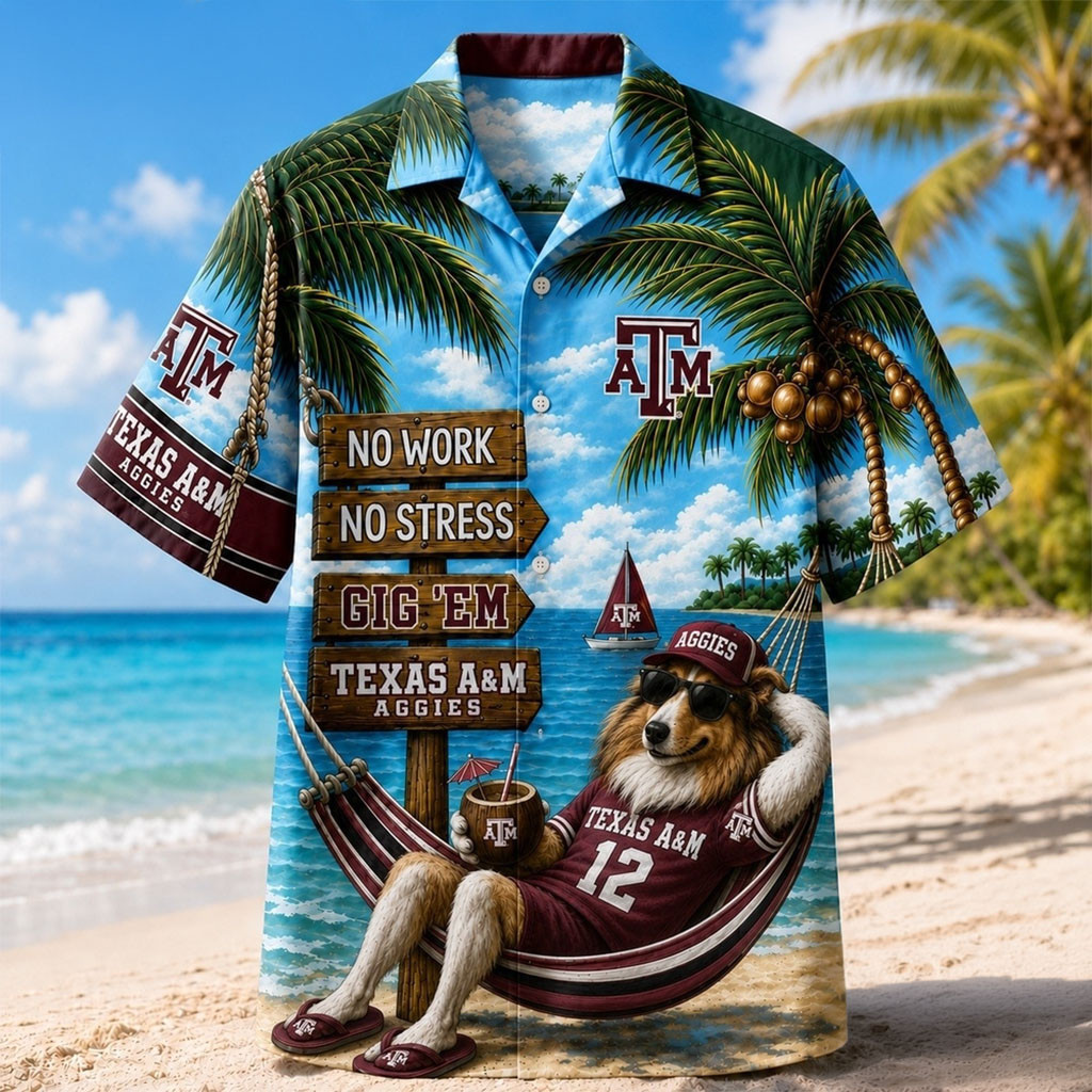 Texas A&M Aggies Merch No Work No Stress Hawaiian Shirt Summer Outfits Gift For Fans - Kdjoy Texas A&M Aggies Merch No Work No Stress Hawaiian Shirt Summer Outfits Gift For Fans - Kdjoy