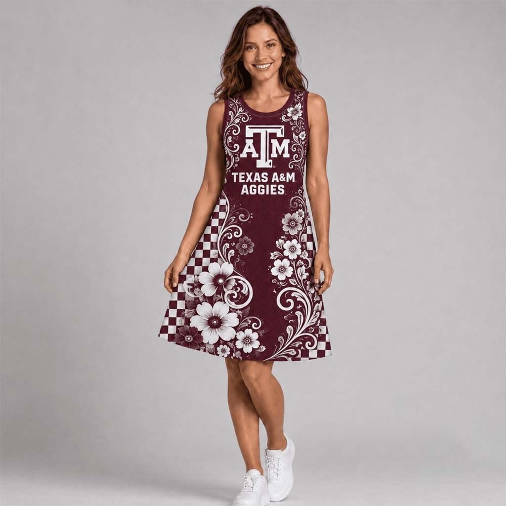 Texas A&M Aggies Sporty Floral Elegance Women's Sleeveless Dress Aggies Merch Wife Gifts - Kdjoy