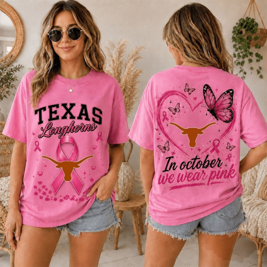 Texas Longhorns 2026 Pink October Breast Cancer Awareness Pride T-Shirt Longhorns Merch - Kdjoy