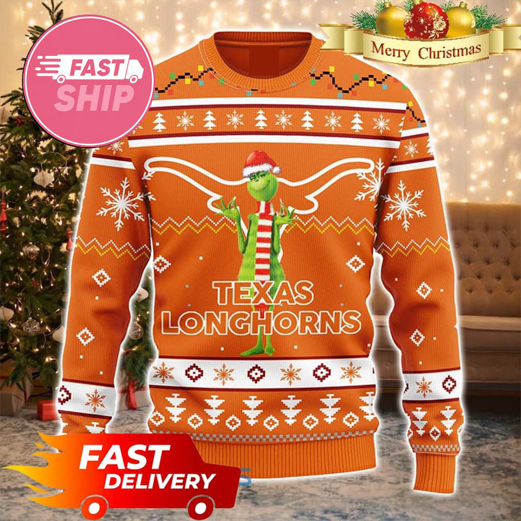 Texas Longhorns Grinch Christmas Ugly Sweater Longhorns Merch Presents For Football Fans - Kdjoy
