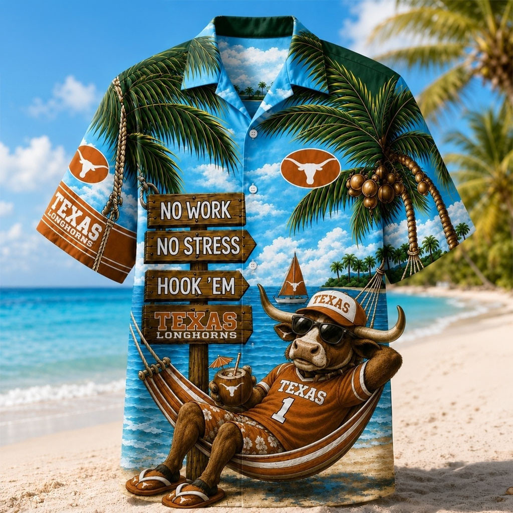 Texas Longhorns No Work No Stress Hawaiian Shirt Summer Outfits Texas Longhorns Merch Fan Gifts - Kdjoy Texas Longhorns No Work No Stress Hawaiian Shirt Summer Outfits Texas Longhorns Merch Fan Gifts - Kdjoy