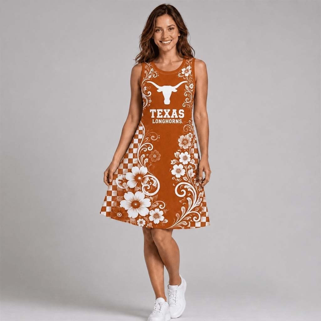 Texas Longhorns Sporty Floral Elegance Women's Sleeveless Dress Longhorns Merch Wife Gifts - Kdjoy