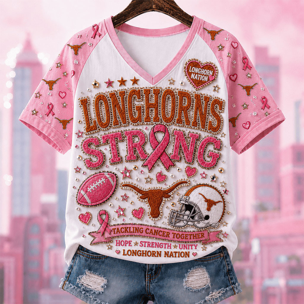 Texas Longhorns String Tackling Cancer Together T-Shirt Breast Cancer Awareness Longhorns Merch
