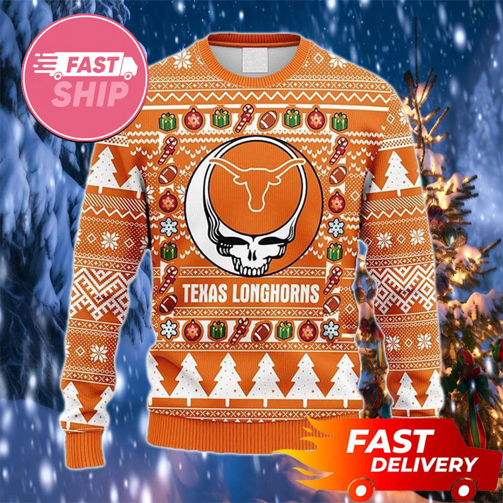 Texas Longhorns x Grateful Dead Logo Christmas Ugly Sweater Longhorns Merch Football Fan Gear - Kdjoy