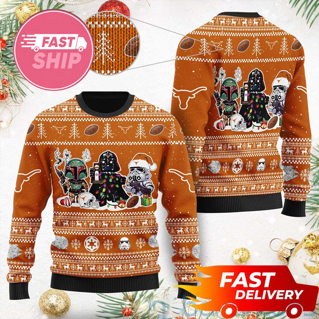 Texas Longhorns x Star Wars 2026 Ugly Christmas Sweater Longhorns Merch Xmas Gifts For Fans - Kdjoy Texas Longhorns x Star Wars 2026 Ugly Christmas Sweater Longhorns Merch Xmas Gifts For Fans - Kdjoy
