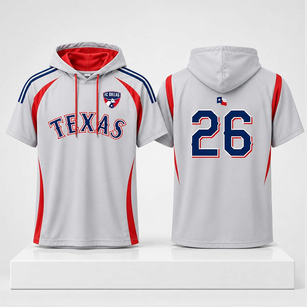 Texas Rangers FC Dallas Short Sleeve Hoodie 2026 Texas Rangers Merch Gifts For Him - Kdjoy
