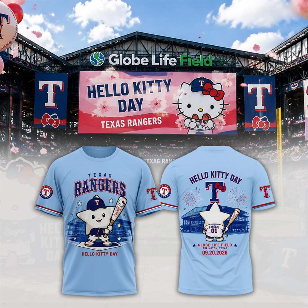 Texas Rangers Hello Kitty Day 2026 Graphic T-Shirt Texas Rangers Merch Cute Game Day Gifts - Kdjoy Texas Rangers Hello Kitty Day 2026 Graphic T-Shirt Texas Rangers Merch Cute Game Day Gifts - Kdjoy