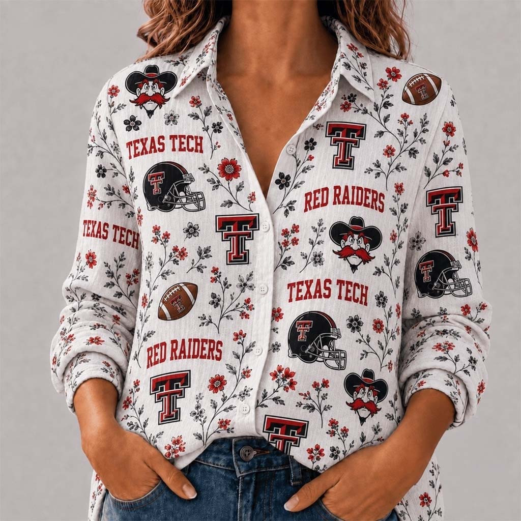 Texas Tech Red Raiders College Spirit Blossoms Long Sleeve Button Up Shirt Red Raiders Merch - Kdjoy Texas Tech Red Raiders College Spirit Blossoms Long Sleeve Button Up Shirt Red Raiders Merch - Kdjoy
