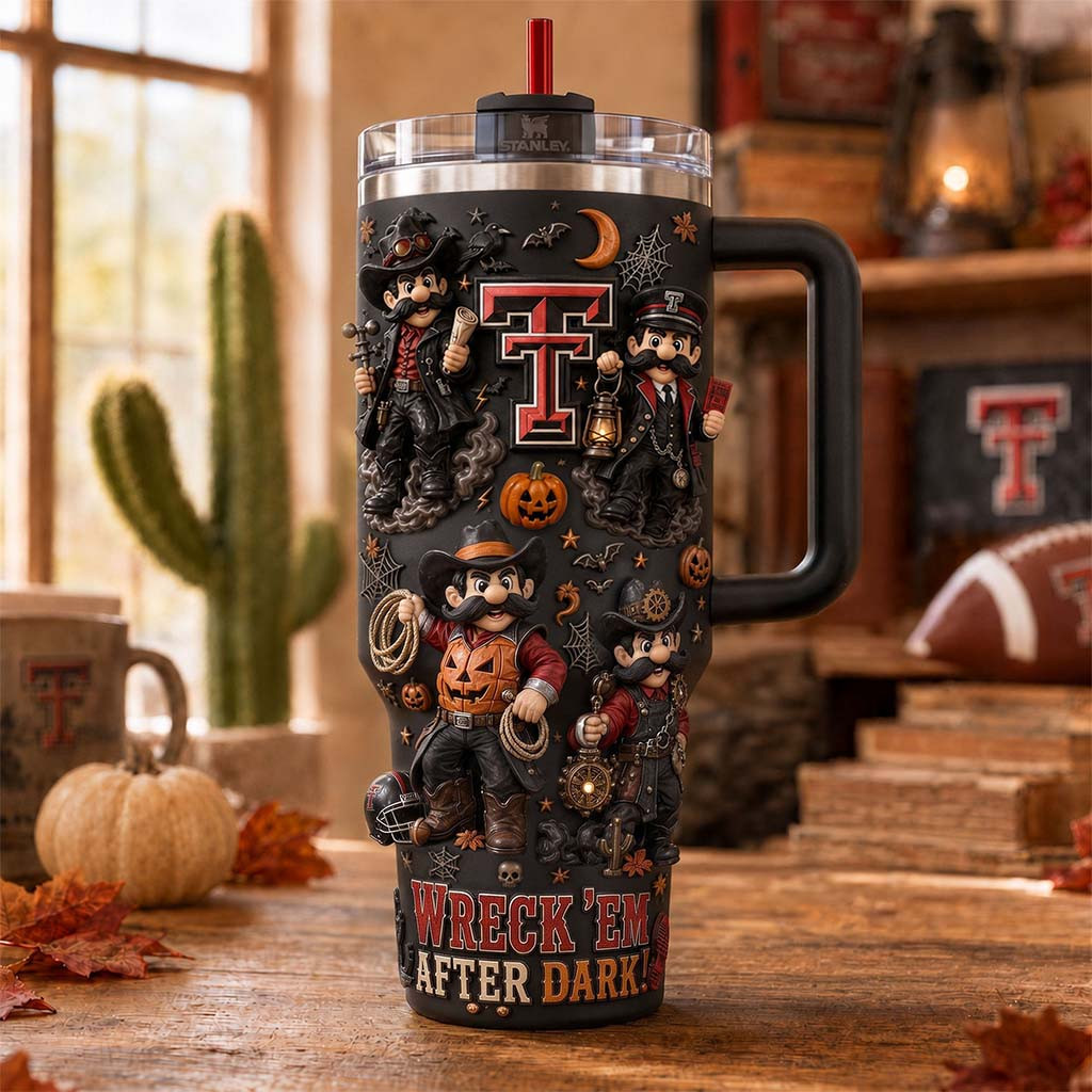 Texas Tech Red Raiders Merch Wreck 'Em After Dark Halloween Tumbler Gift For Brothers - Kdjoy