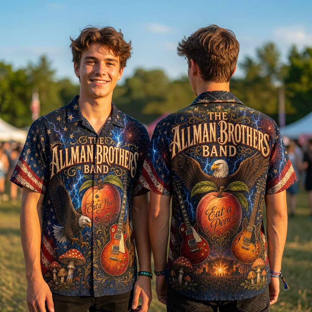 The Allman Brothers Band Patriotic Rock Band Aloha Hawaiian Shirt The Allman Brothers Merch - Kdjoy The Allman Brothers Band Patriotic Rock Band Aloha Hawaiian Shirt The Allman Brothers Merch - Kdjoy
