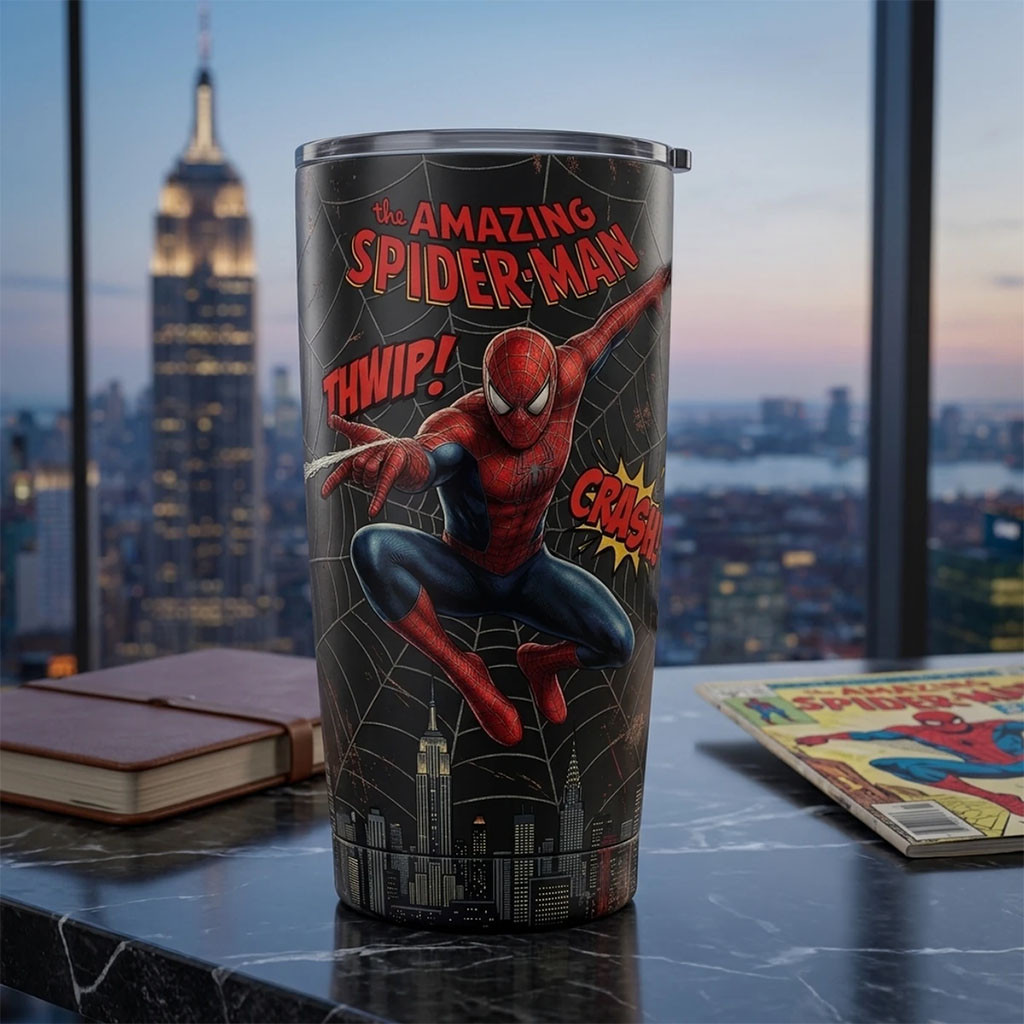 The Amazing Spider-Man Comic Action City Skyline Tumbler Spider-Man Merch 2026 Gift For Son - Kdjoy