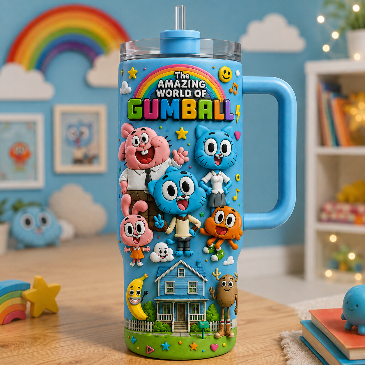 The Amazing World Of Gumball Colorful Cartoon Family Tumbler Fun Animated Character Travel Cup - Kdjoy