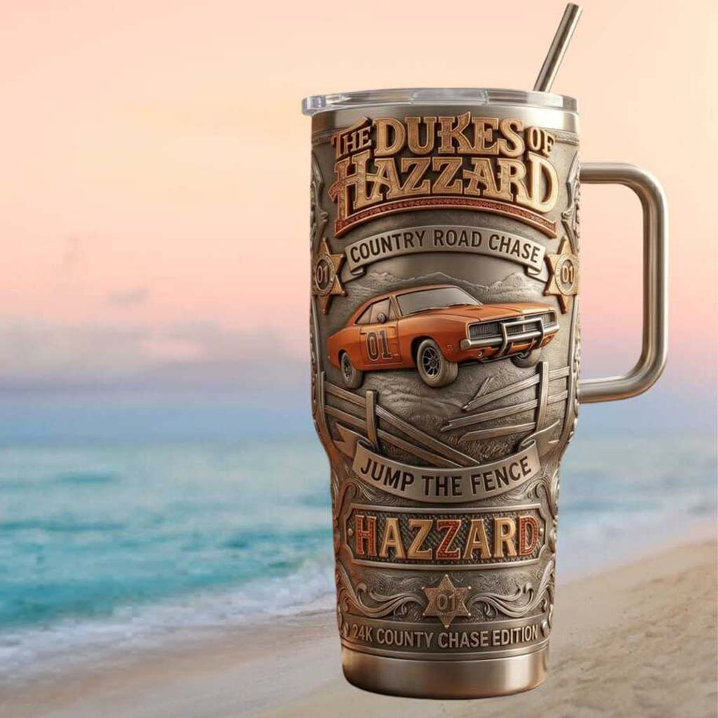The Dukes Of Hazzard General Lee Country Road Chase Tumbler The Dukes Of Hazzard Merch Gifts - Kdjoy