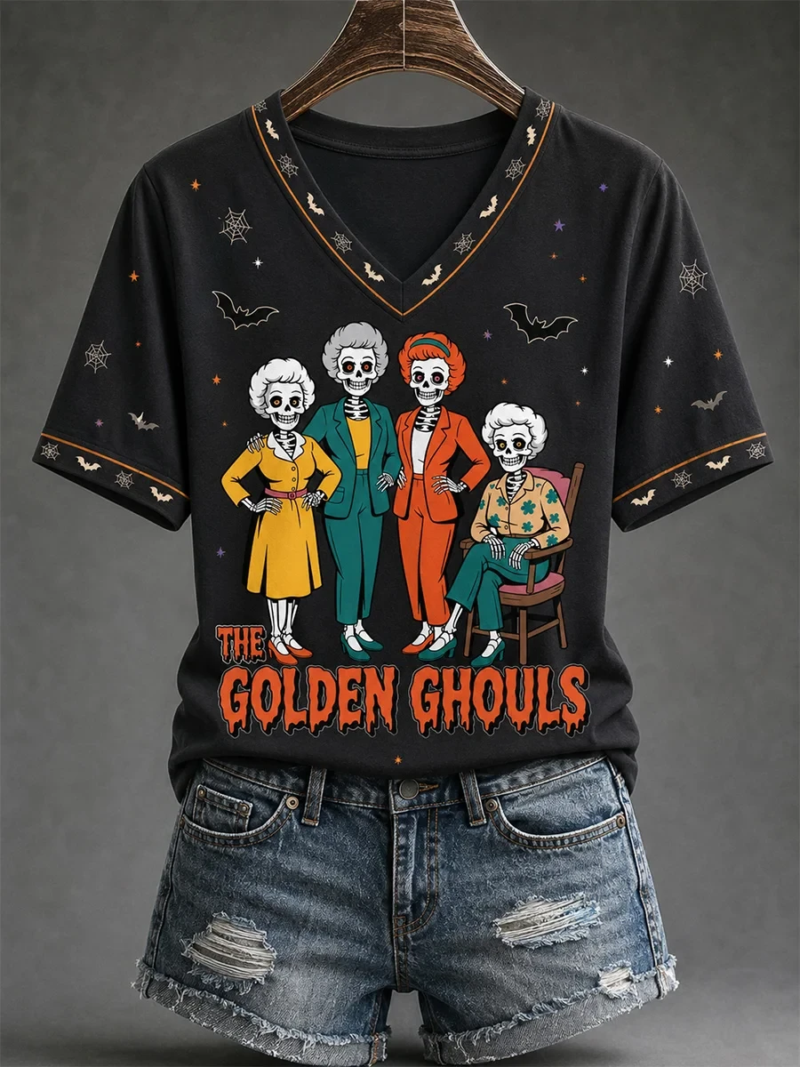 The Golden Ghouls V-Neck Shirt Halloween Inspired Clothing Gifts For Best Friends - Kdjoy