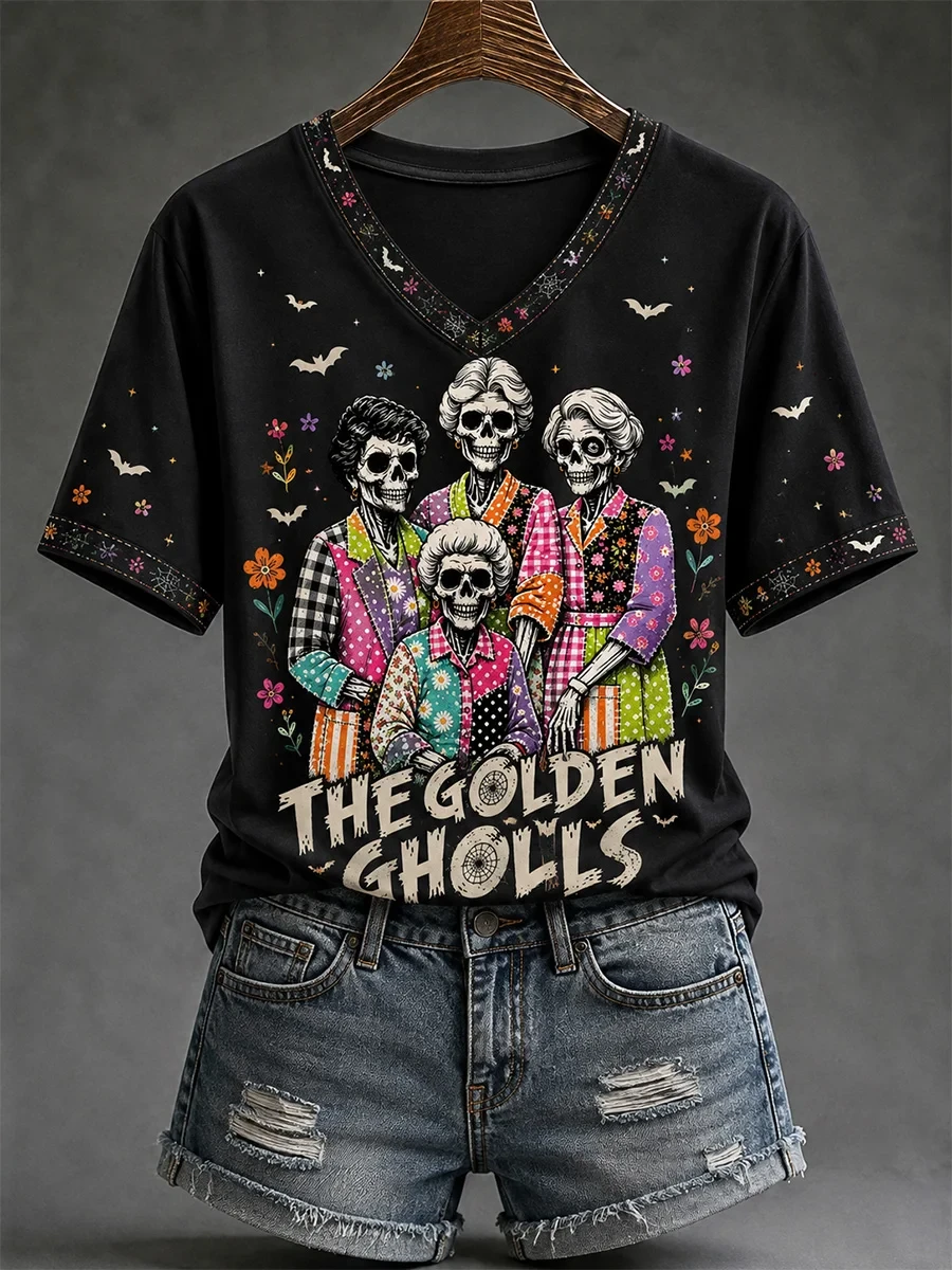 The Golden Ghouls V-Neck Shirt Halloween Themed Apparel Gifts For Golden Girl Lover' - Kdjoy The Golden Ghouls V-Neck Shirt Halloween Themed Apparel Gifts For Golden Girl Lover' - Kdjoy
