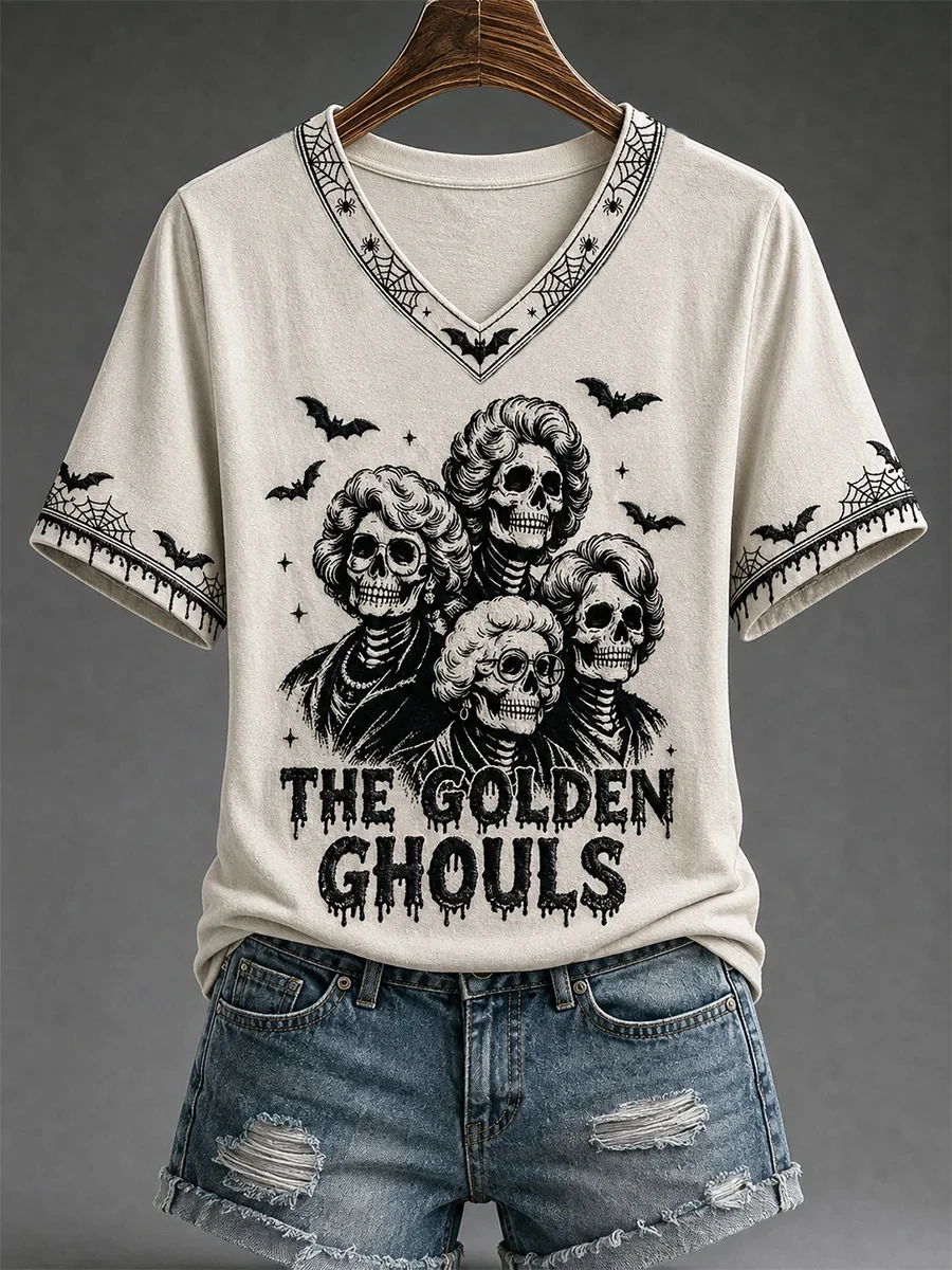 The Golden Ghouls V-Neck Shirt Spooky Women's Apparel Best Gifts For Halloween - Kdjoy
