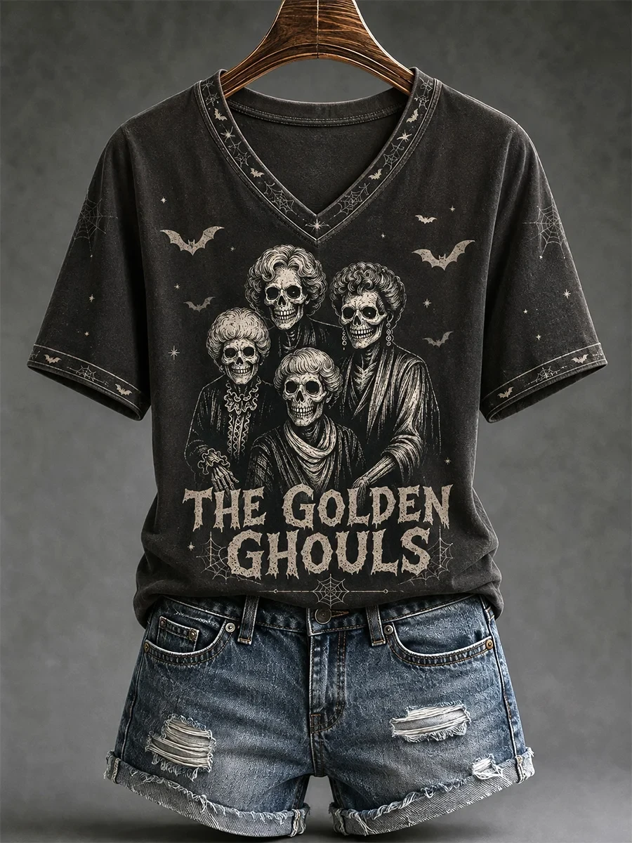 The Golden Ghouls V-Neck Shirt Women Halloween Clothes Golden Girl Lover Gifts - Kdjoy