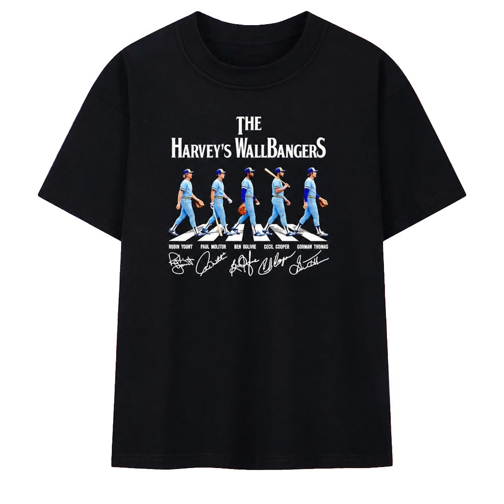 The Harvey's Wallbangers Milwaukee Brewers Legends Walking Across Signature T-Shirt Brewers Merch - Kdjoy