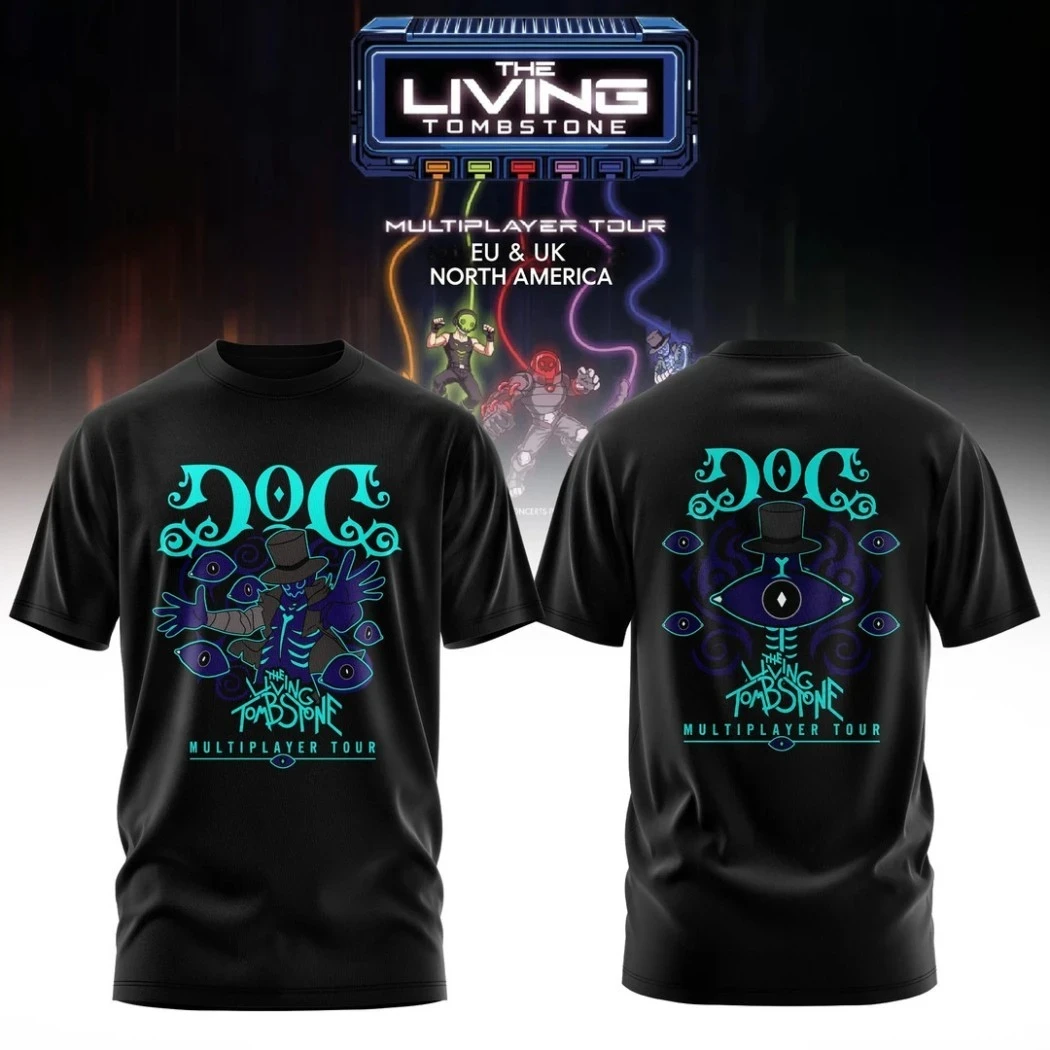 The Living Tombstone Multiplayer Tour Merch 2026 DOG Graphic Black T-Shirt Music Lover Gifts - Kdjoy