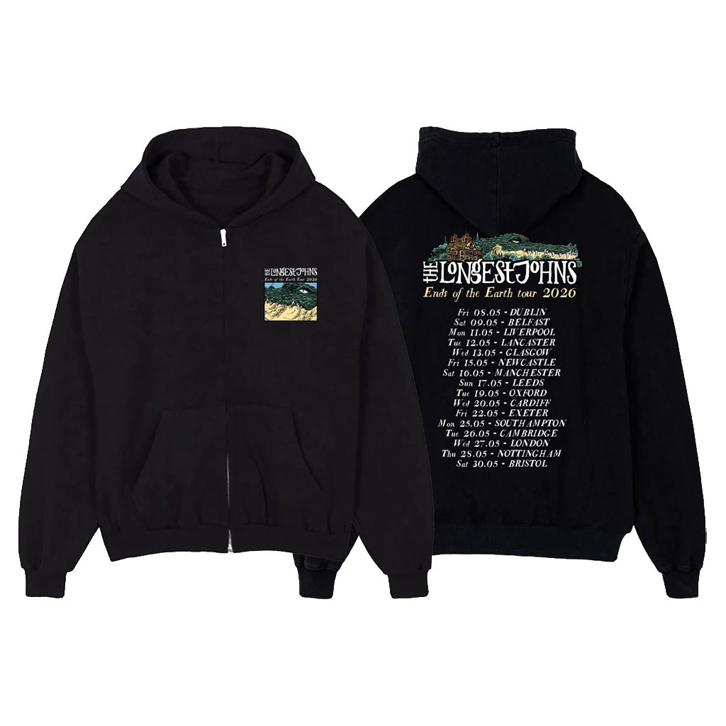 The Longest Johns Merch 2026 Ends Of The Earth UK Tour Black Zip Hoodie Music Lovers Gifts - Kdjoy