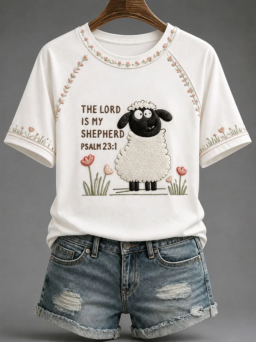 The Lord Is My Shepherd Printed Casual T-Shirt Cute Christian Shirt Scripture Gifts - Kdjoy The Lord Is My Shepherd Printed Casual T-Shirt Cute Christian Shirt Scripture Gifts - Kdjoy