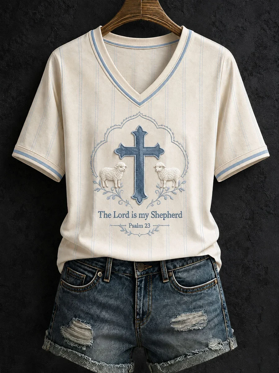 The Lord Is My Shepherd V-Neck Shirt Cool Christian Apparel Biblical Gifts For Women - Kdjoy The Lord Is My Shepherd V-Neck Shirt Cool Christian Apparel Biblical Gifts For Women - Kdjoy