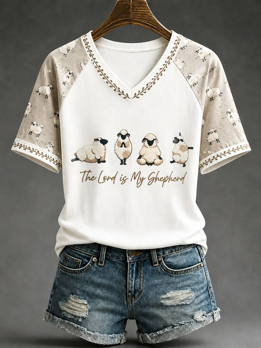 The Lord Is My Shepherd V-Neck Shirt Elevated Faith Apparel Bible Gifts For Women - Kdjoy