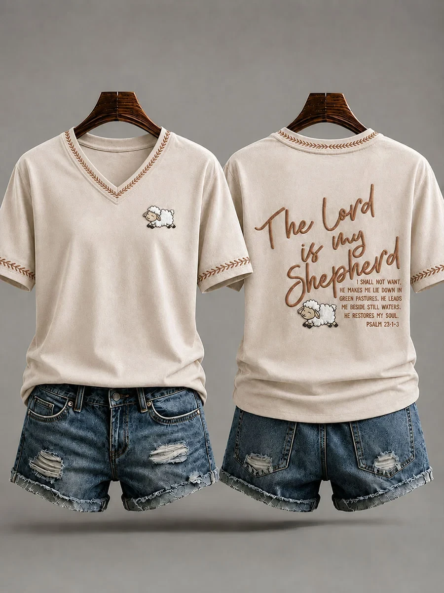 The Lord Is My Shepherd V-Neck Shirt Faith Based Clothing Great Christian Gifts - Kdjoy The Lord Is My Shepherd V-Neck Shirt Faith Based Clothing Great Christian Gifts - Kdjoy